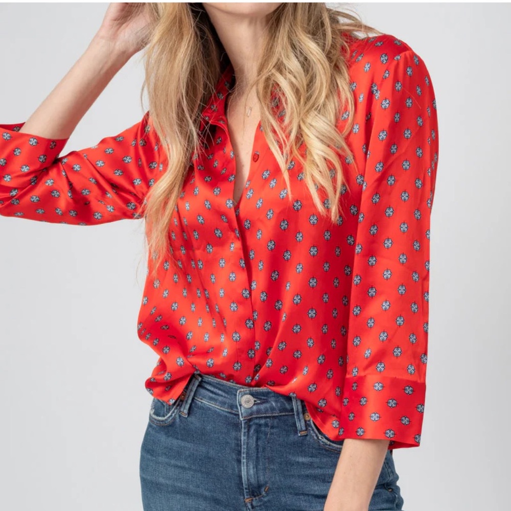 L'AGENCE Red Floral Blouse